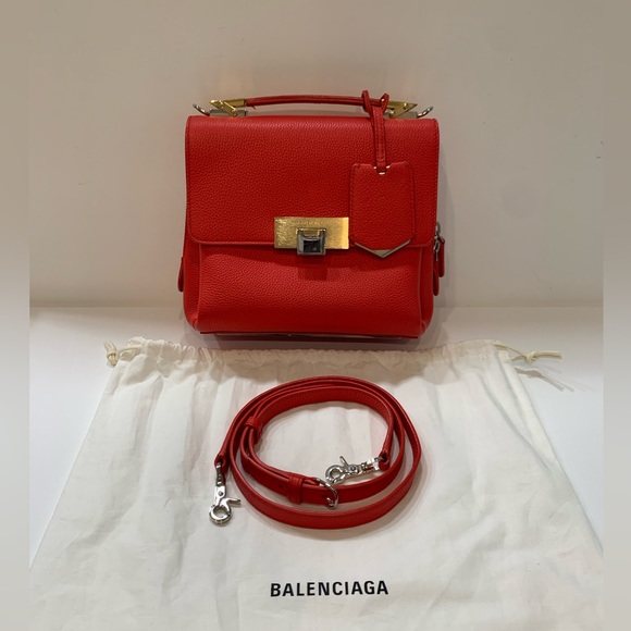 Balenciaga Grained Calfskin Mini Le Dix Red Satchel - Picture 2 of 16